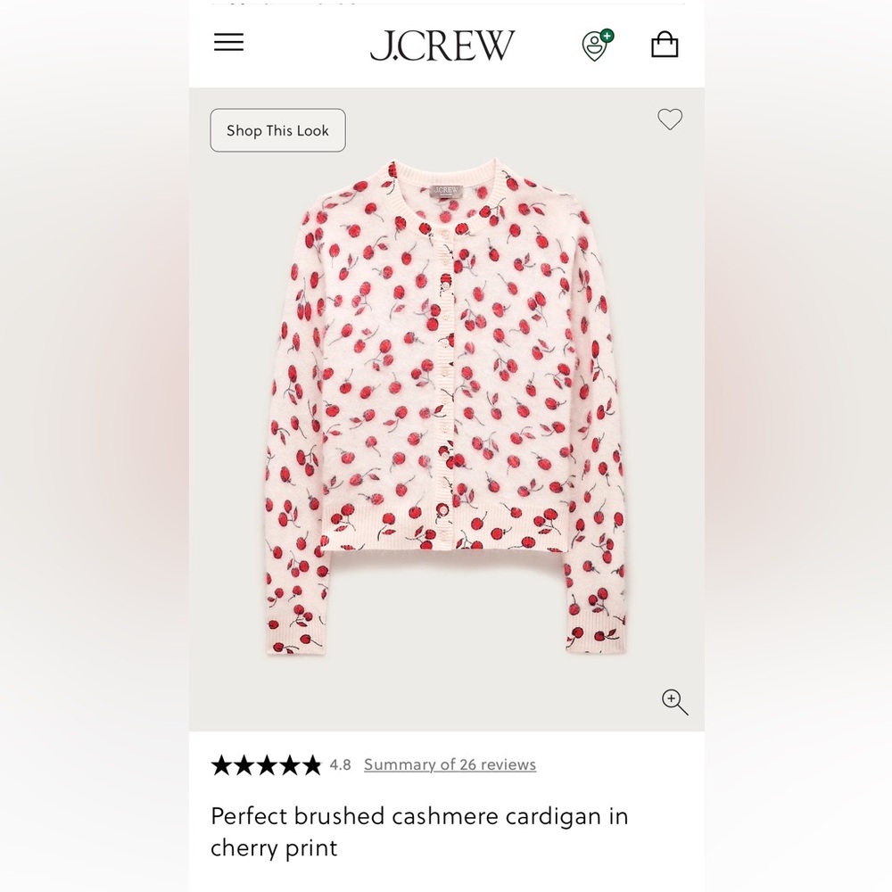 In search of J. Crew Cream Cardigan with Red Cherry Print